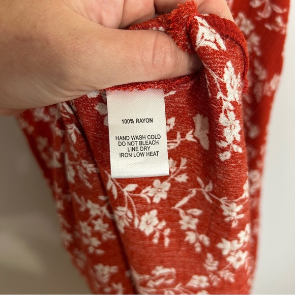 Lulu’s Garden Date Red Orange Floral Print Ruffle Midi Dress Women’s Size Large - Picture 7 of 8